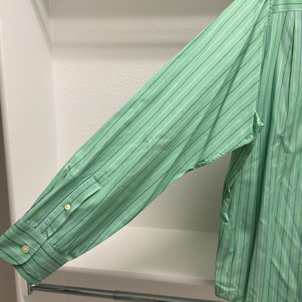 Austin Reed Men’s XL Button Down Long Sleeve Green Blue Stripe 100% Cotton Shirt - Picture 11 of 16
